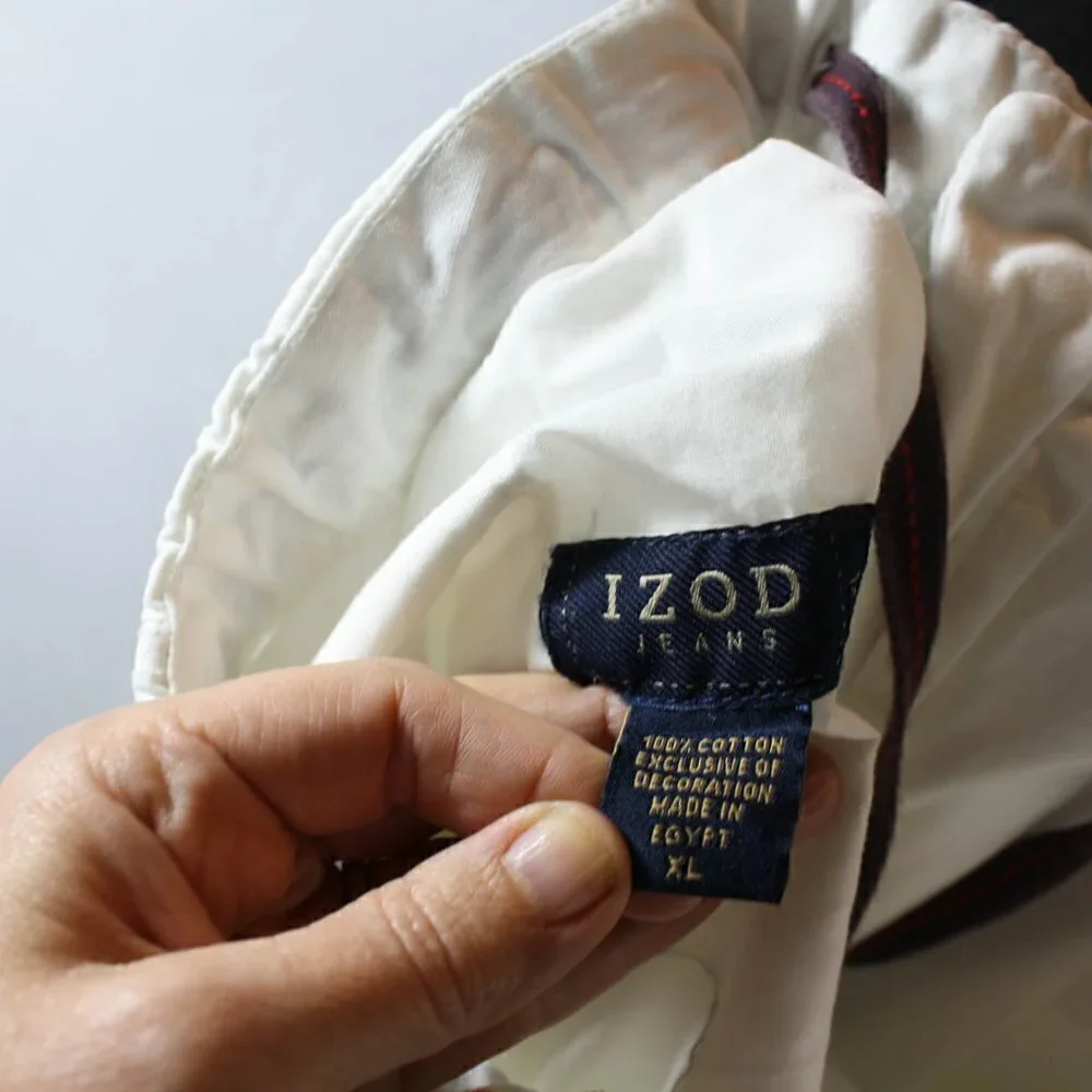 Izod Jeans White Cotton Pants Elastic Drawstring Waist Size XL